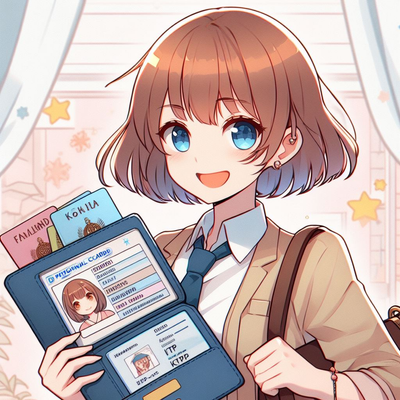 Gambar gaya anime memperlihatkan seorang perempuan ceria yang sedang membawa dokumen penting.