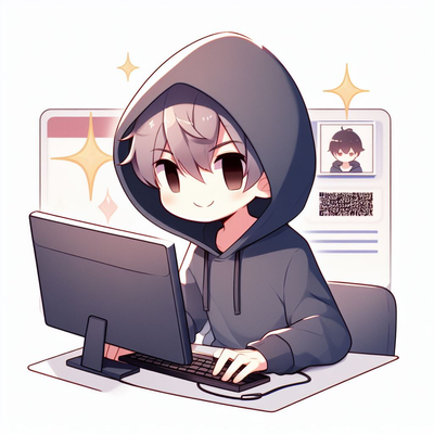 Karakter
              laki-laki bergaya anime sedang bermain komputer